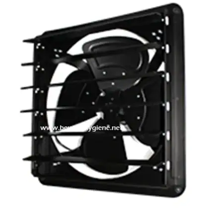 Black industrial exhaust fan for commercial ventilation systems at Beyond Hygiene Asia.