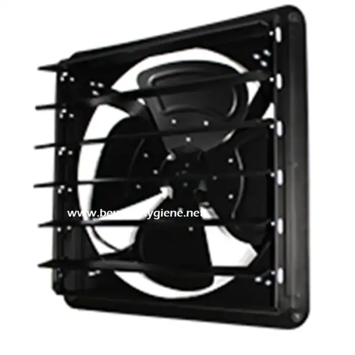 Black industrial exhaust fan for commercial ventilation systems at Beyond Hygiene Asia.