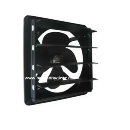 Black ventilation exhaust fan for commercial and industrial air circulation.