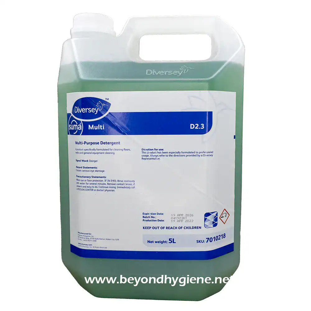 Multi-purpose disinfectant cleaner for floors and surfaces, 5L container, ideal for commercial and industrial cleaning in Asia.