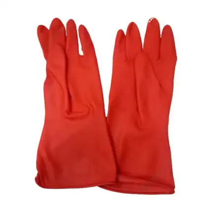 Rubber cleaning gloves, red disposable gloves, industrial cleaning gloves for hygiene, beyond hygiene asia, protective gloves for sanitation work.