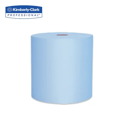 Black and blue Kimberly-Clark Professional paper towel roll, hygienic hand drying solution, durable and high-quality, suitable for commercial cleaning environments.