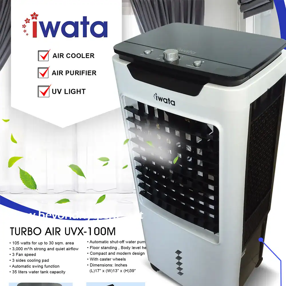 1 Air cooler and UV light purification system with sleek design.