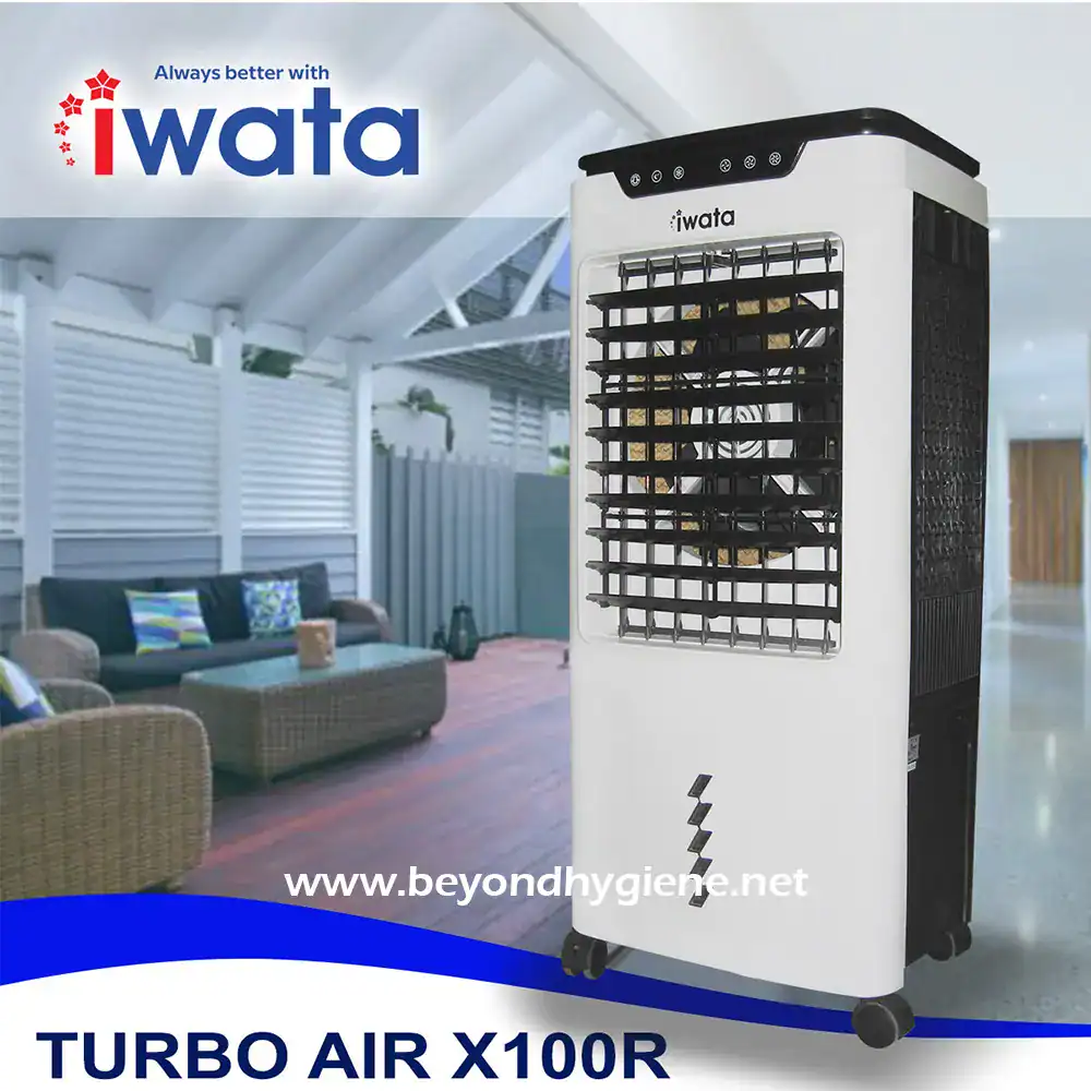 TURBO AIR X100R portable air cooler with powerful cooling for office or home use, featuring energy-efficient design by Beyond Hygiene Asia.