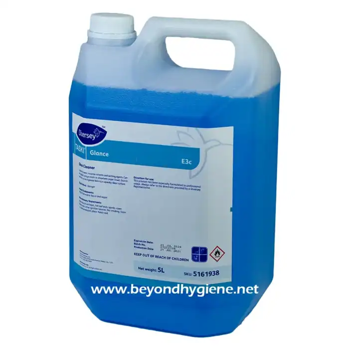 Effective industrial glass cleaner from Beyond Hygiene Asia, 5L, suitable for professional environments, providing powerful and safe cleaning of glass surfaces and utensils.