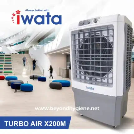 Deep industrial air cooler by iwata at Beyond Hygiene Asia showcases efficient cooling solutions for commercial spaces.