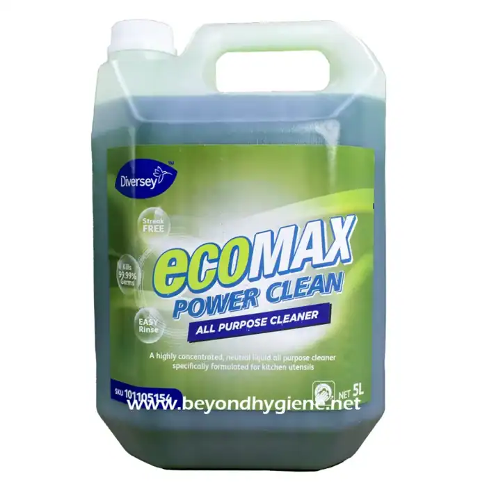 Heavy-duty all-purpose liquid cleaner in a 5L container, eco-friendly and effective in killing 99.99% of germs, designed for kitchen and household cleaning needs.