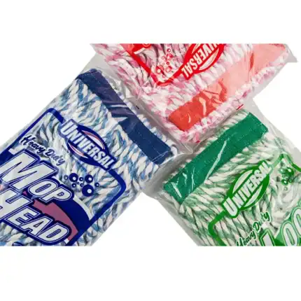 Multicolored heavy-duty mop head replacements from Beyond Hygiene Asia, ideal for industrial and commercial cleaning needs, offering durability and efficient cleaning solutions.