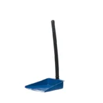Dustpan and brush set for commercial cleaning, durable plastic dustpan with long handle for hygiene purposes and sanitation cleaning services.