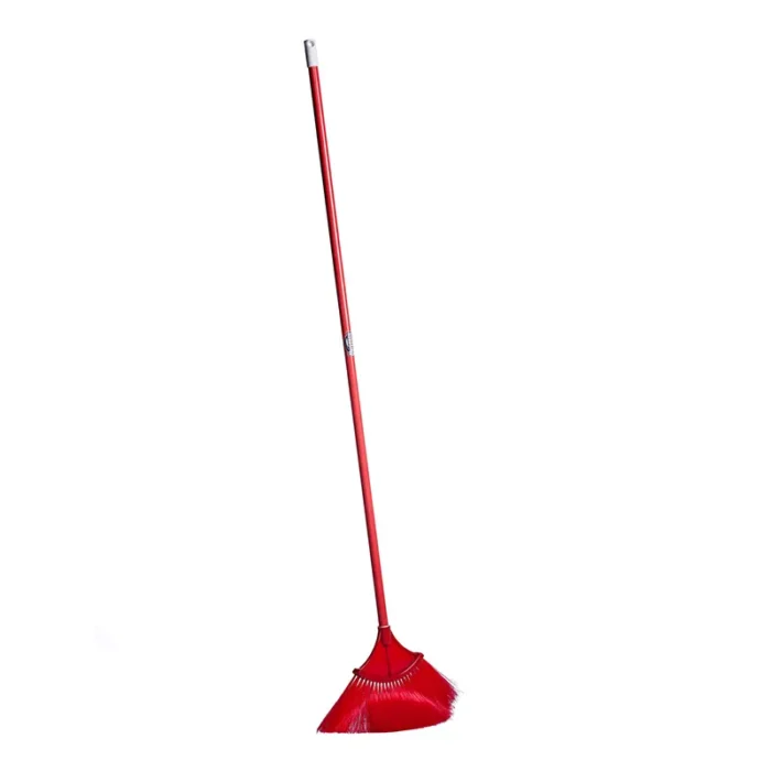 Red cleaning broom for professional sanitation and hygiene services in Asia.
