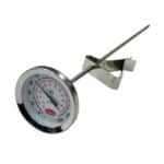 Stainless steel cooking thermometer with probe for precise temperature measurement in food and kitchen applications.