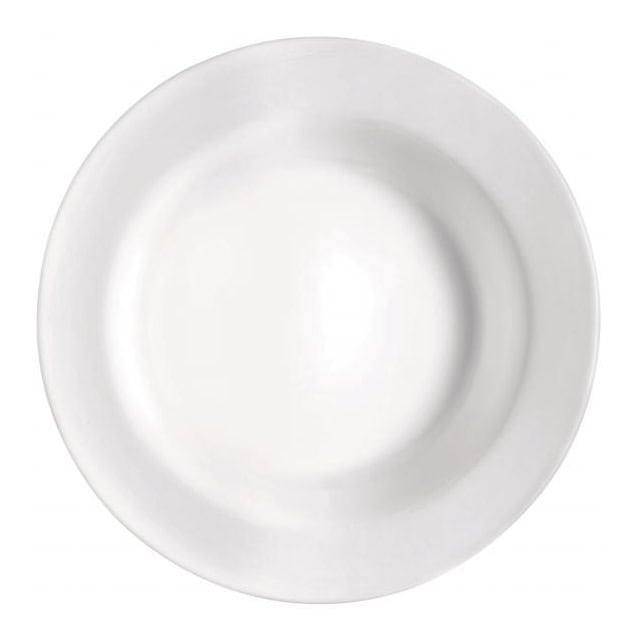 1005031_1.jpg Clean white ceramic plate with elegant design, ideal for dining and catering purposes. Perfect for restaurant table settings or home use, emphasizing hygiene and quality.