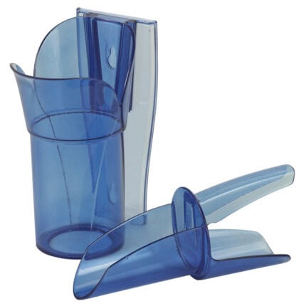 Blue plastic door hanger and sign holder for hygiene and sanitation signage.