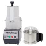 Robot coupe food processor with processing bowl and lid for commercial kitchen food prep and blending services.