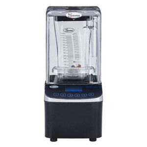 High-speed commercial blender with touch controls, perfect for restaurants and cafes, durable and easy to clean for food service hygiene and beverage preparation.