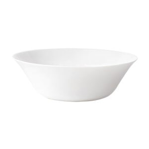 White ceramic bowl for serving and dining purposes.