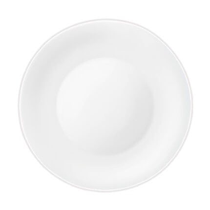 A plain white ceramic plate with a minimalist design, ideal for restaurants, cafes, and catering services in Asia.