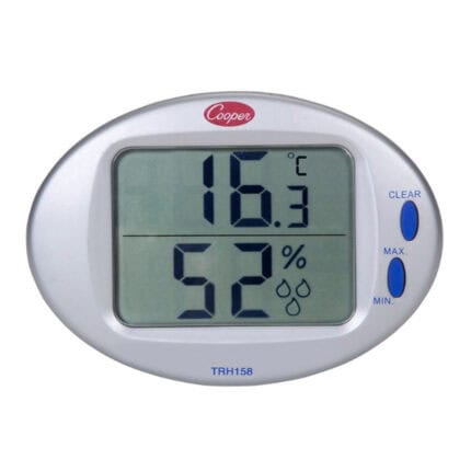 16.3°C digital thermometer and humidity monitor displaying temperature and humidity levels for optimal hygiene management.