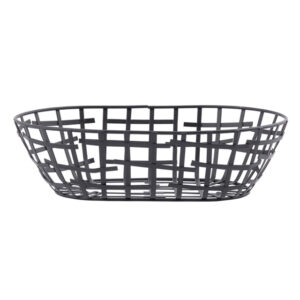 Black plastic laundry basket with a modern open-grid design, ideal for organizing clothing and linens. Perfect for home or laundry room use, durable and lightweight for easy handling.