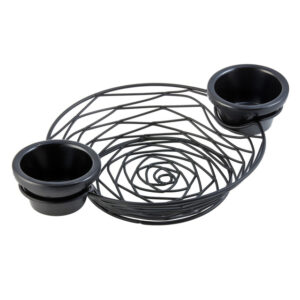 Black wire spa foot bath with two ceramic bowls, designed for foot soak therapy and relaxation. Stylish and functional, ideal for wellness and spa treatments.