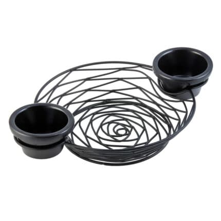 Black wire spa foot bath with two ceramic bowls, designed for foot soak therapy and relaxation. Stylish and functional, ideal for wellness and spa treatments.