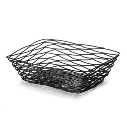 Black wire mesh baskets for organization and storage solutions in commercial and industrial facilities.