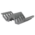 Grey plastic food scraper or station tray for hygienic food handling in commercial kitchens.