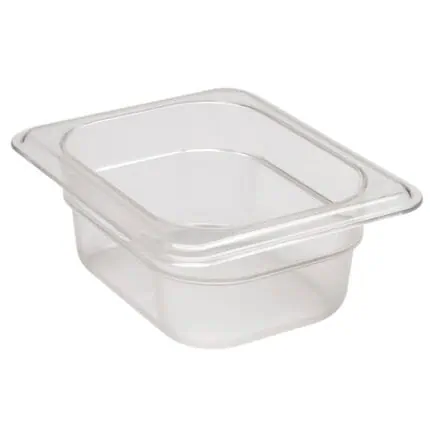 Clear plastic food container with lid for hygiene storage and meal prep.