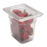 Fresh strawberries in a clear plastic container, highlighting food storage solutions for hygiene and freshness.