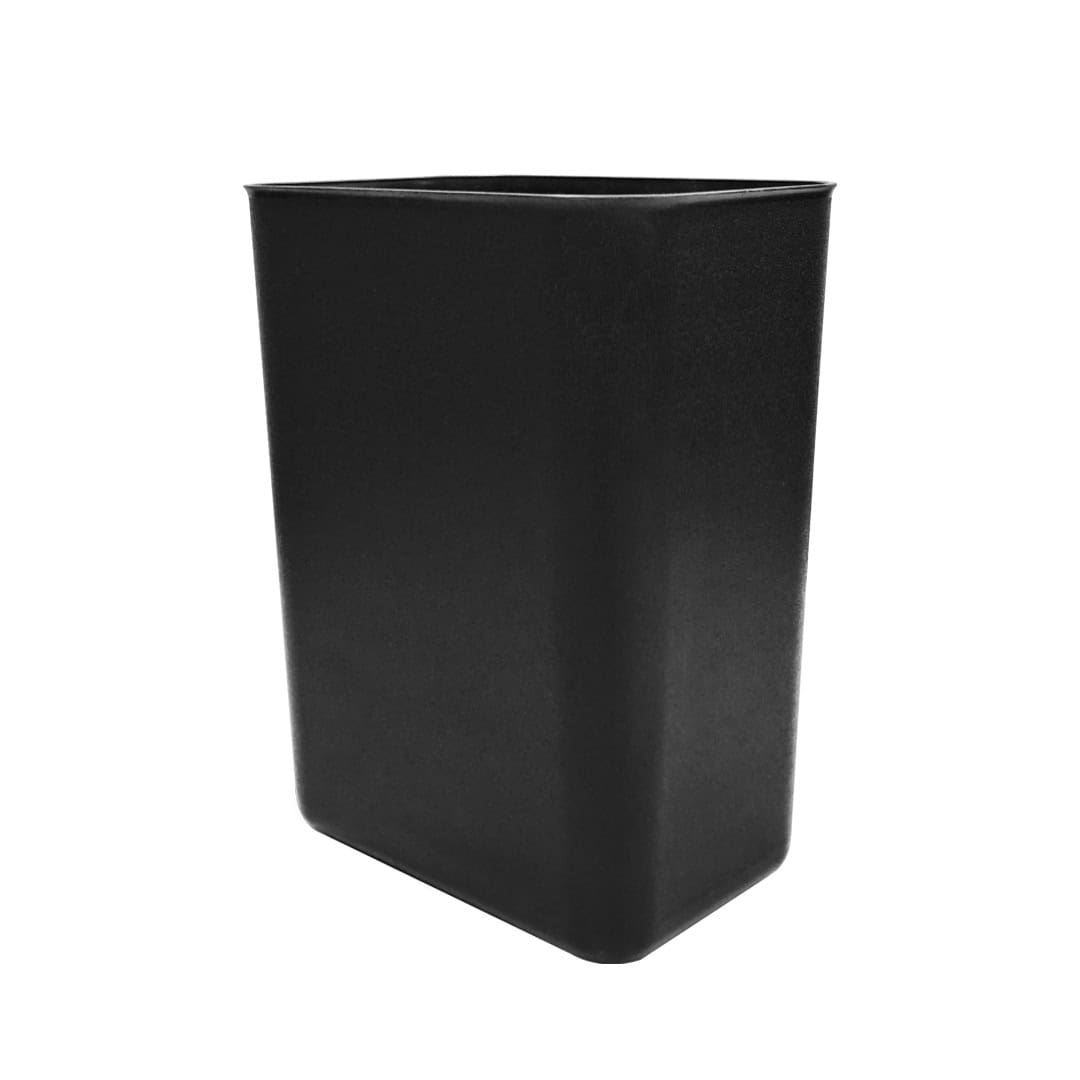 14L-Fire-Retardant-Trash-Bin-Angled-1.jpg Black trash bin for hygiene and sanitation needs in Asian workplaces or public facilities.