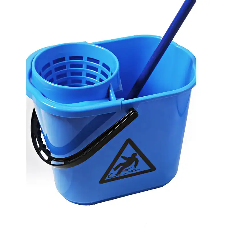 Blue cleaning mop bucket with wringer and mop, sanitation and janitorial supplies for hygiene and cleaning services, Beyond Hygiene Asia.