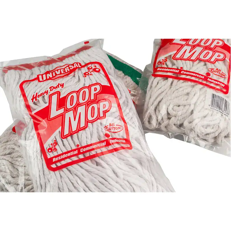 2 Heavy-duty Loop Mop made of all cotton, ideal for residential, commercial, and industrial cleaning, offering effective dust and dirt removal on various surfaces.
