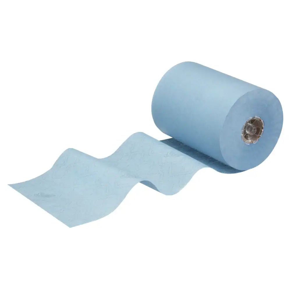 202653924_hrt Absorbent blue medical or sanitary paper roll, often used in hygiene and healthcare settings, suitable for sanitation and cleaning purposes in hospitals or clinics.