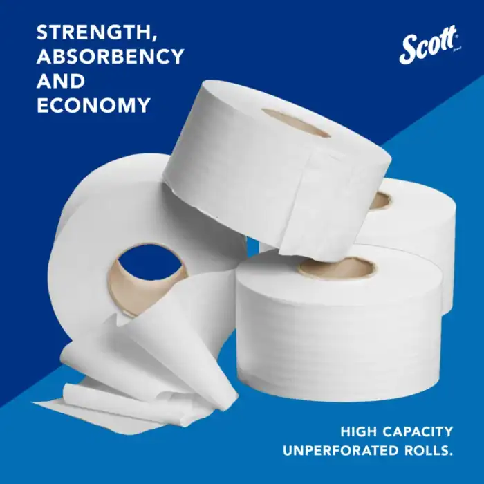 Premium high capacity unperforated toilet paper rolls for hygiene and sanitation needs.