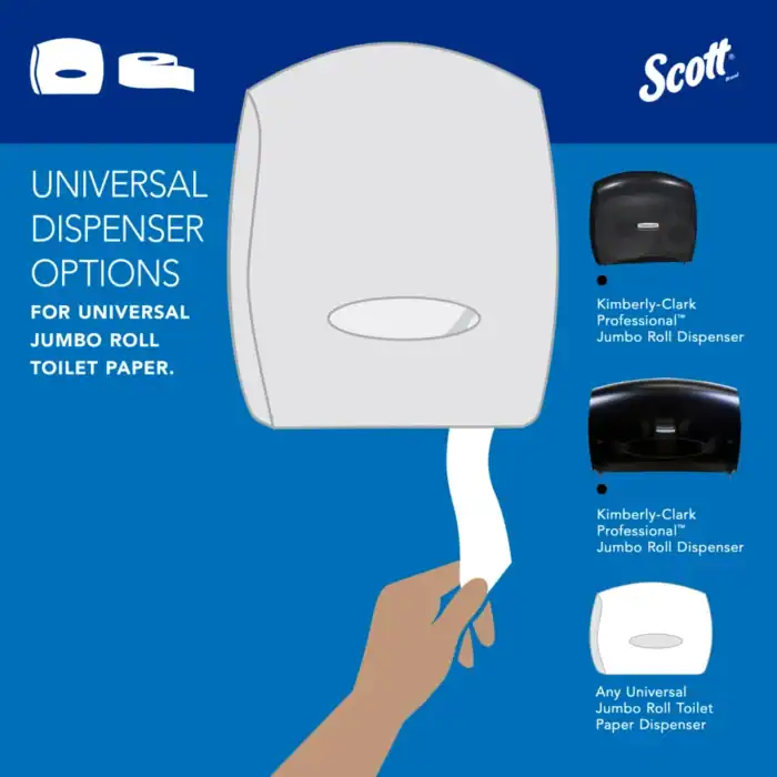Jumbo roll toilet paper dispenser for commercial restrooms, hygienic tissue dispensing, bathroom sanitation solutions, heavy-duty paper dispensers, Beyond Hygiene Asia.
