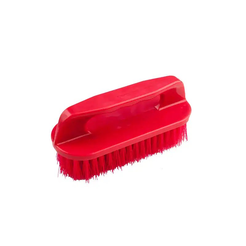 210219+Universal+Cleaning-27+B Red cleaning brush with stiff bristles for hygiene and cleaning tasks in commercial and industrial settings.