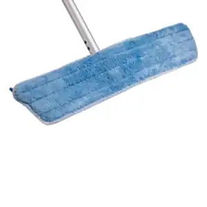 Microfiber floor cleaning mop with washable blue microfiber pad for efficient sanitation, suitable for commercial and industrial cleaning in Asia.