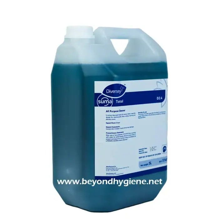 High-quality all-purpose cleaner in a 5L container, ideal for commercial and industrial hygiene cleaning tasks. Effective disinfectant chemical from Beyond Hygiene Asia, designed for professional sanitation.