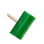 Green tactile cleaning brush with synthetic bristles for effective sanitation and hygiene.