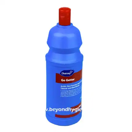 Diversey Go Getter liquid sanitizer and disinfectant bottle, non-fuming, acid-based, suitable for hygiene and cleaning in Asian markets and commercial spaces.