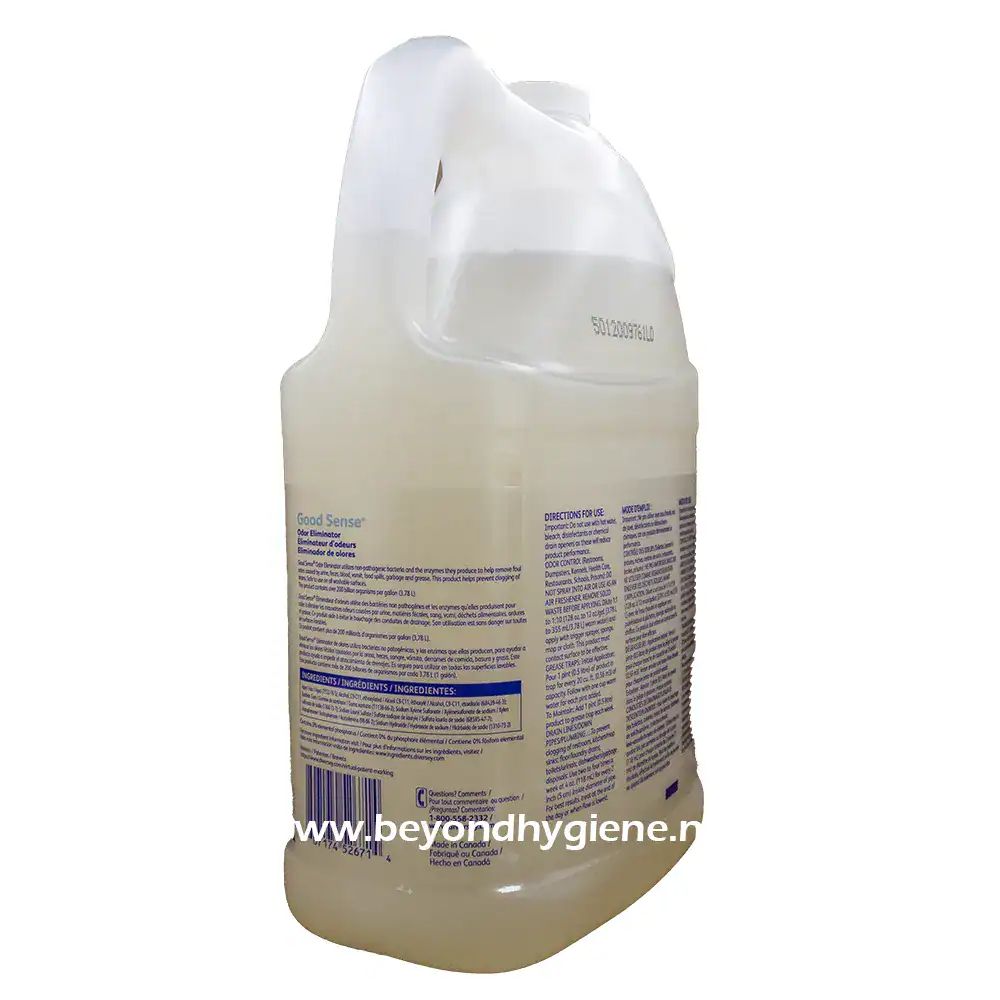 4 Liquid disinfectant container for surface cleaning and odor elimination, used in commercial and industrial settings for hygiene maintenance.
