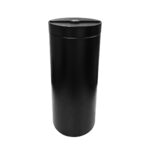 Black commercial trash bin with lid, ideal for hygienic waste disposal in office and public spaces, featuring durable design and modern look, suitable for professional hygiene solutions.