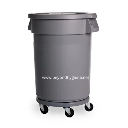 Grey mobile trash bin with wheels for commercial and industrial waste management ant dry waste container for offices and public spaces.