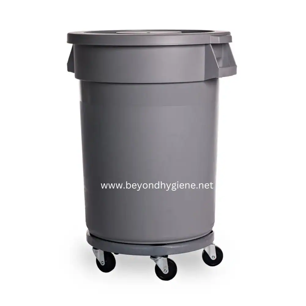 Univesal Round Garbage Bin 120L Grey mobile trash bin with wheels for commercial and industrial waste management ant dry waste container for offices and public spaces.