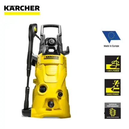 Karcher high-pressure washer for industrial and commercial cleaning, featuring powerful motor, water-cooled technology, and EU-made quality, ideal for hygiene and sanitation facilities.