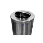 Stainless steel hygienic trash bin with a lid, ideal for professional cleaning and waste disposal. Durable and sleek design for various commercial and industrial environments.