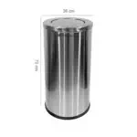 Stainless steel trash bin with lid, 72 cm tall and 38 cm wide, designed for hygienic waste disposal. Ideal for commercial and industrial cleaning solutions, emphasizing durability and hygiene.