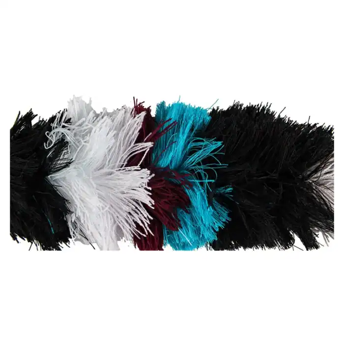 Black, white, maroon, and blue microfiber cleaning cloths for hygiene and sanitation cleaning solutions.