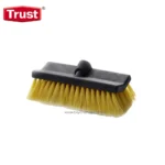 Brush head cleaning tool for commercial and industrial cleaning, durable yellow bristles, black plastic handle, used for floor scrubbing and maintenance.