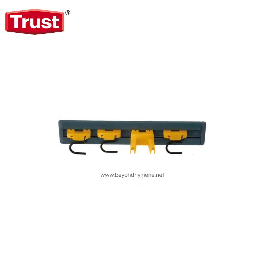 Replacement hook rack for cleaning and hygiene tools at Beyond Hygiene Asia, durable wall-mounted organizer with yellow and black hooks for versatile storage solutions.